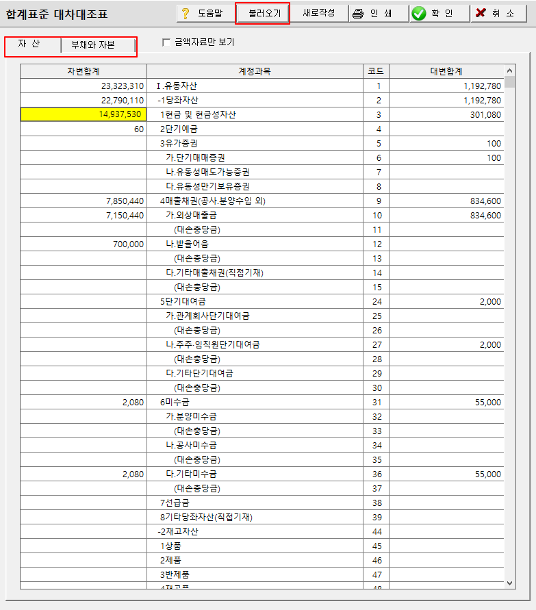 표준대차대조표